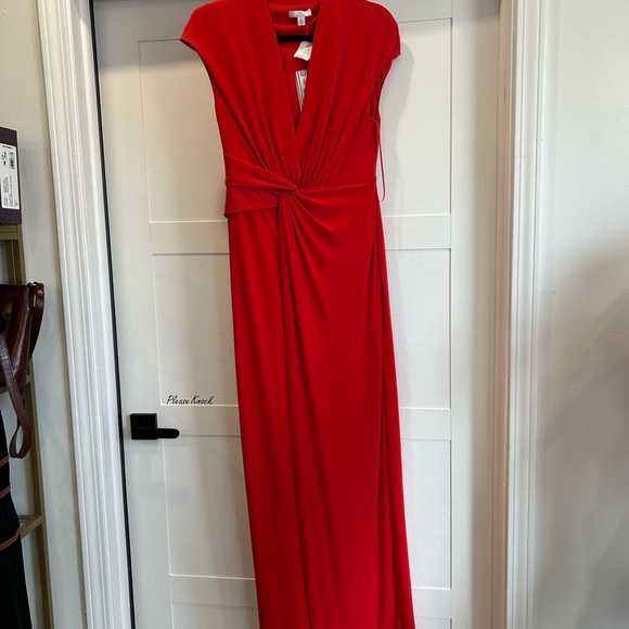 Halston Heritage Maxi Dress Waist Knot Red Cap Sleeves Formal Size S NWT - Picture 1 of 5